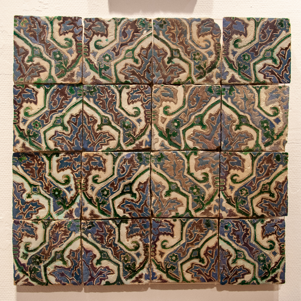 16th Century Spanish Textile Patern Tile Panel